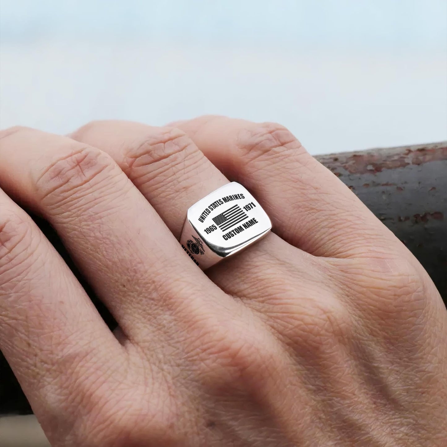 US Marine Corps – Engraved Men's Ring – American Flag Signet