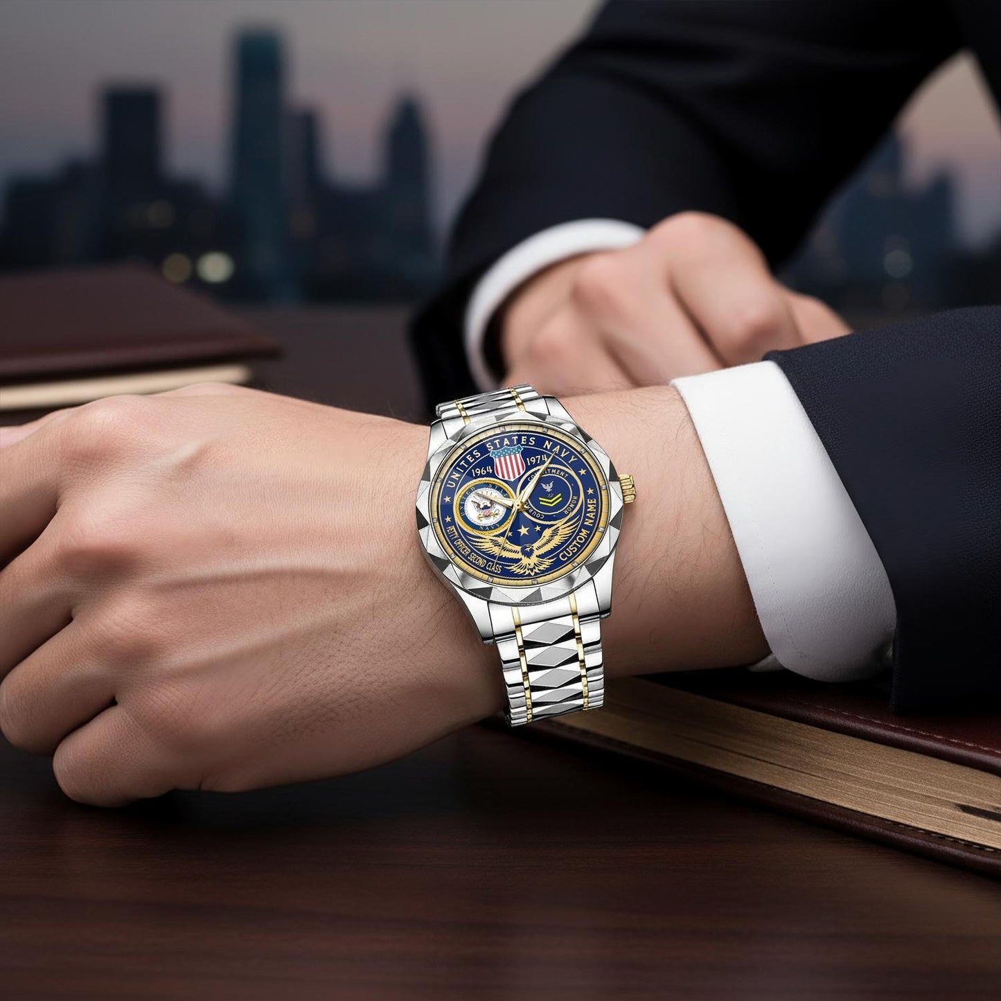 US Navy – Diamond-Cut Bezel Watch – Forever Service Crest