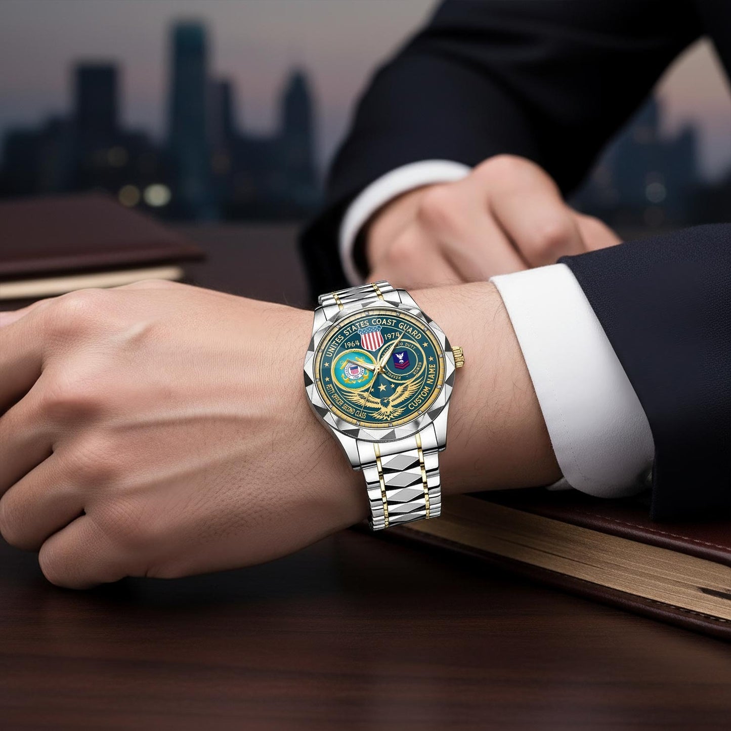 US Coast Guard – Diamond-Cut Bezel Watch – Forever Service Crest