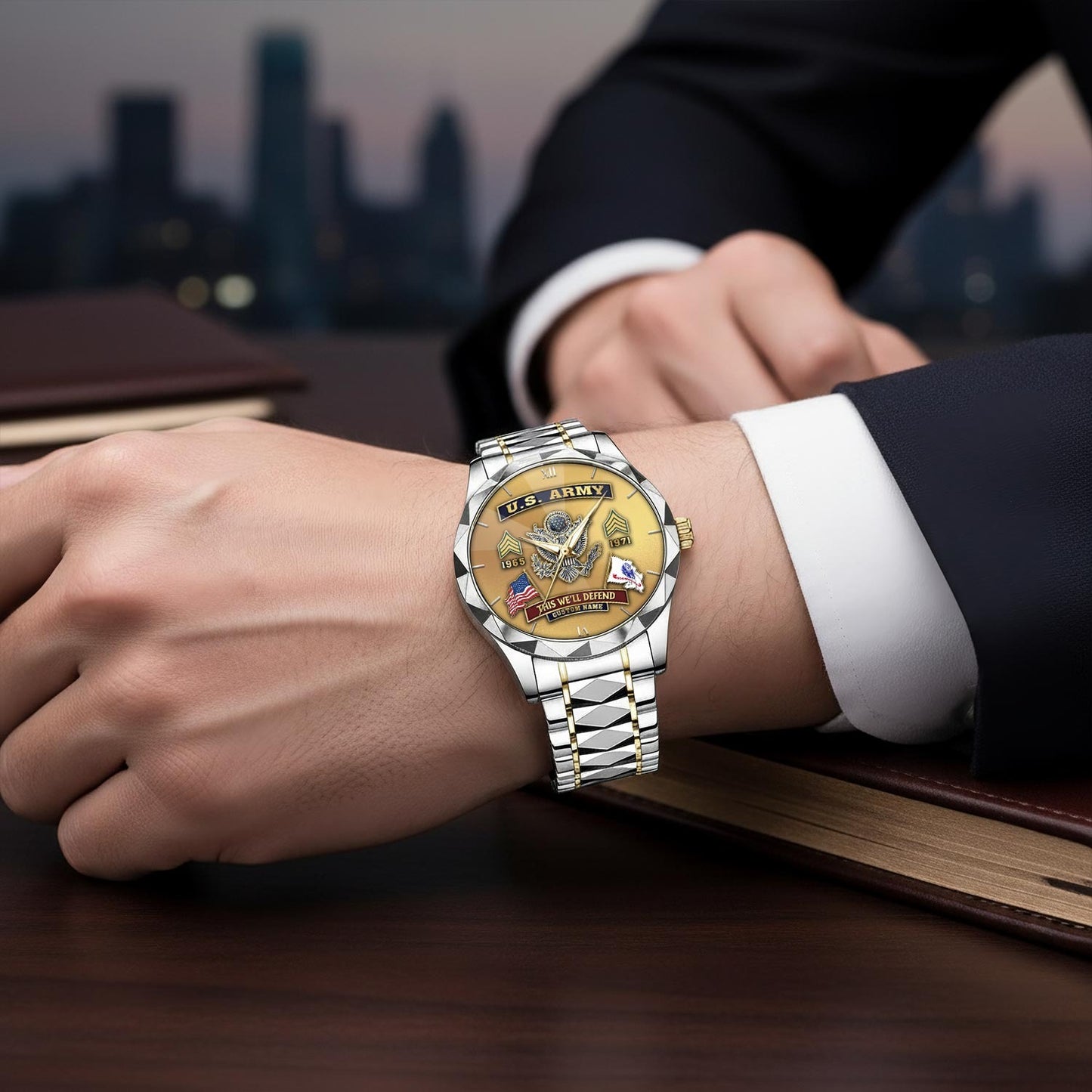 US Army – Diamond-Cut Bezel Watch – Golden Heritage Crest