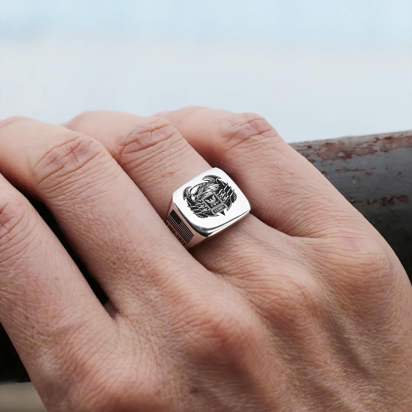 US Navy – Engraved Men's Ring – Valor Wing Emblem