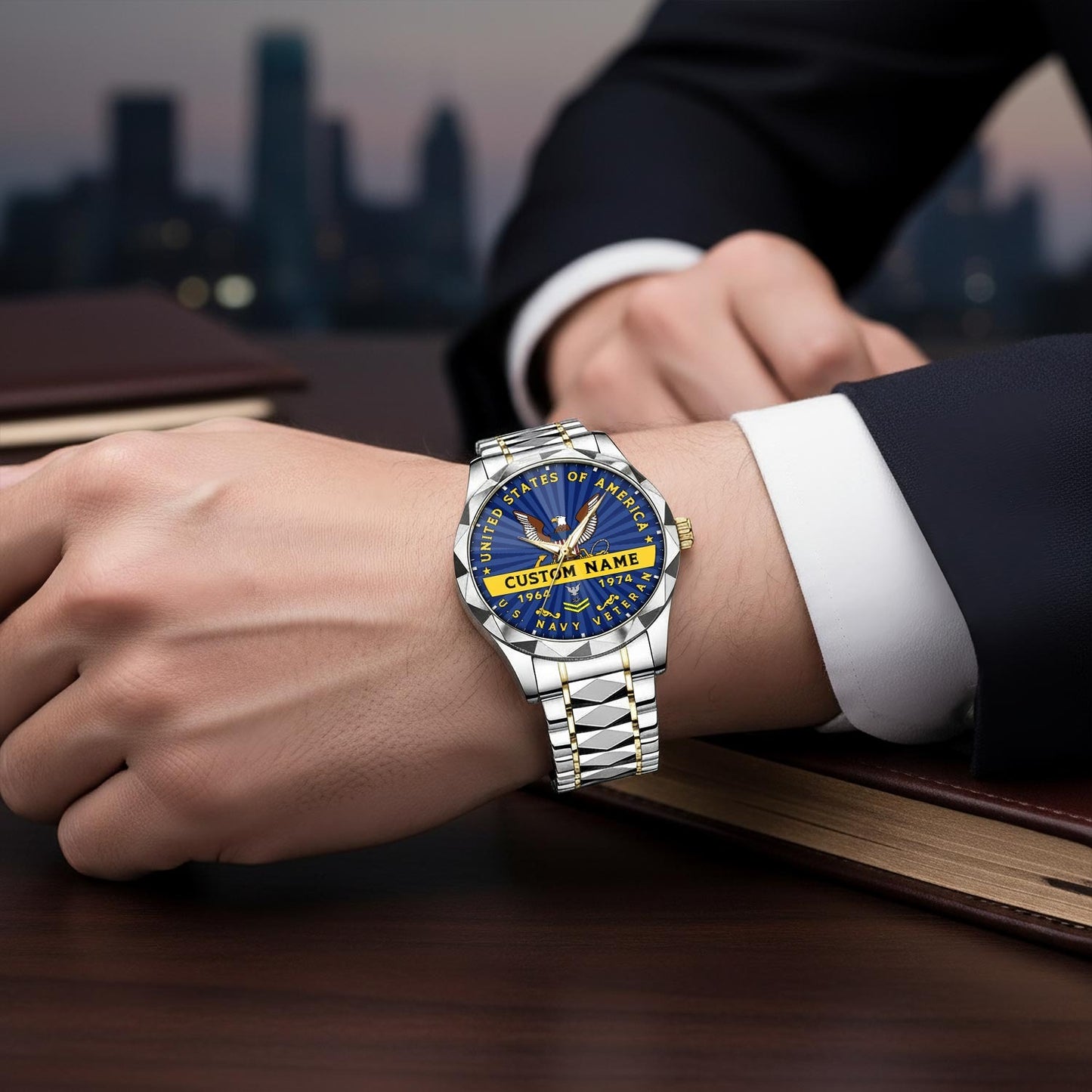 US Navy – Diamond-Cut Bezel Watch – Liberty Star Crest