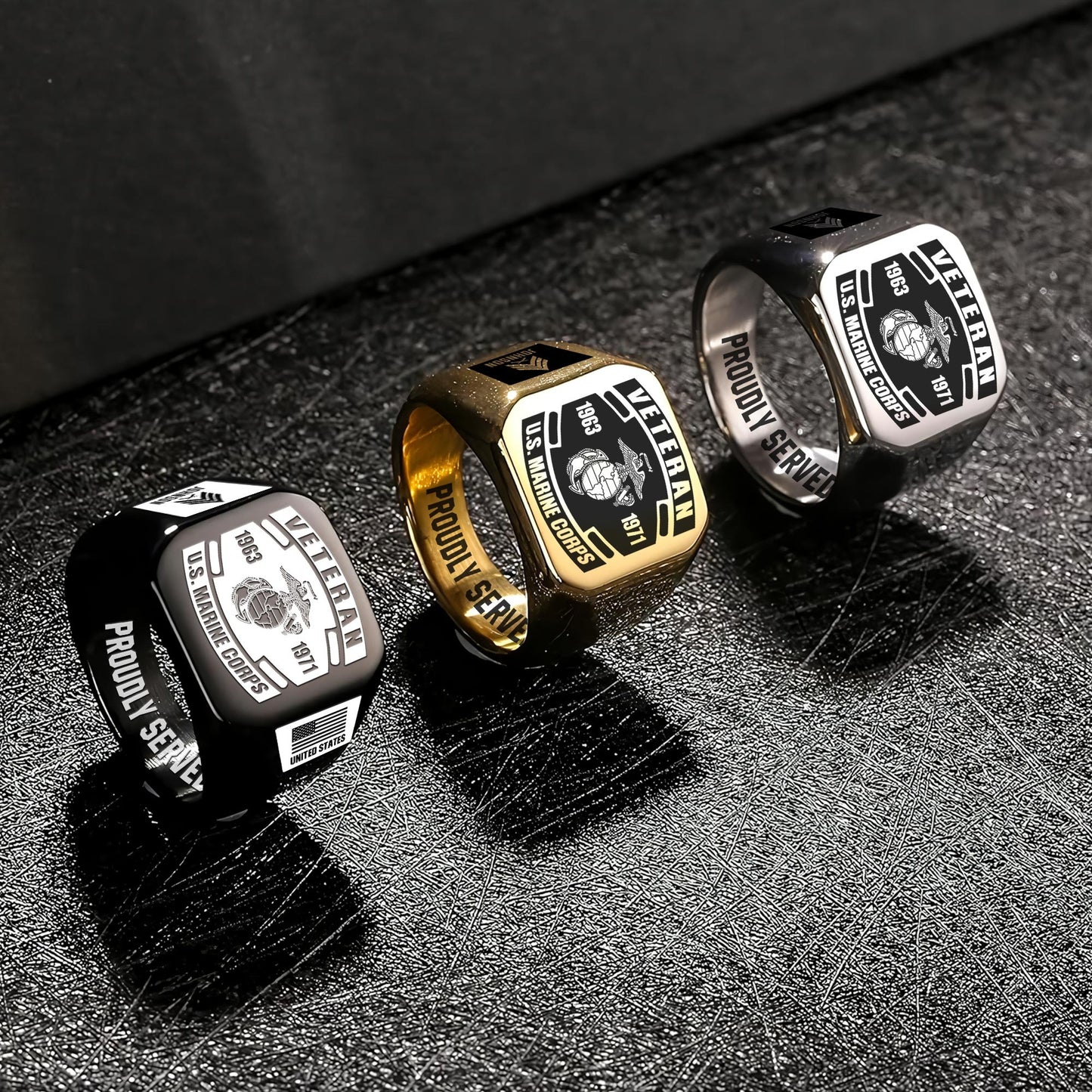 US Coast Guard – Engraved Men's Ring –  Veteran Black Shield