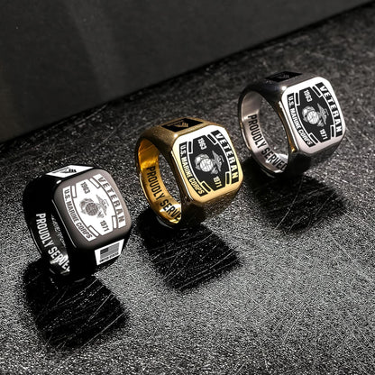 US Coast Guard – Engraved Men's Ring –  Veteran Black Shield