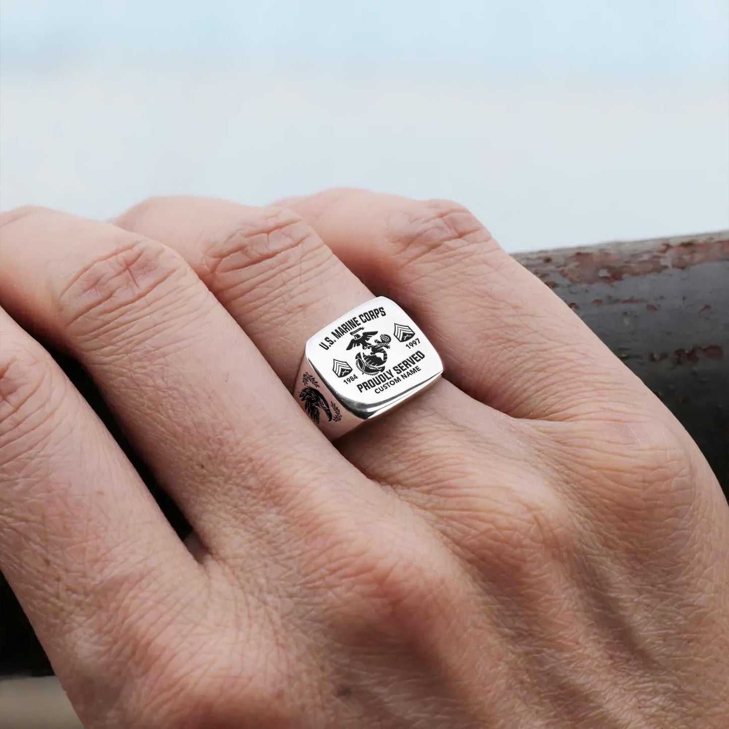 US Marine Corps – Engraved Men's Ring – Service Honor Crest