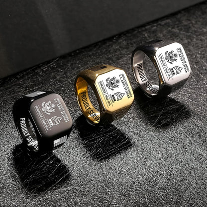 US Army – Engraved Men's Ring – Custom Rank Memorial Design