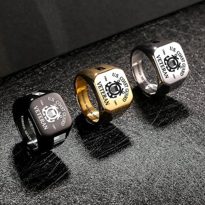 US Coast Guard – Engraved Men's Ring – Military Pride Badge