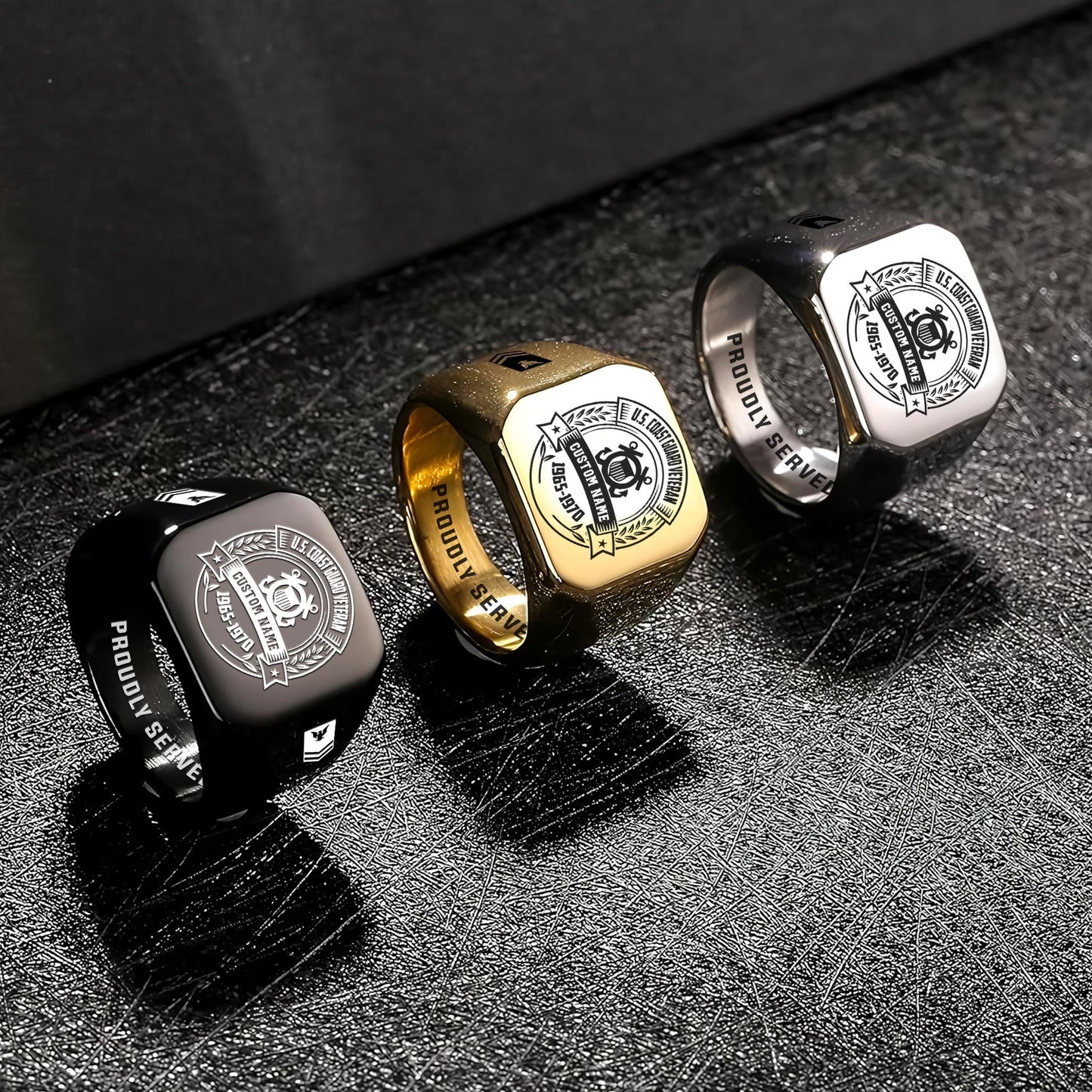 US Coast Guard – Engraved Men's Ring –  Patriot Eagle Crest