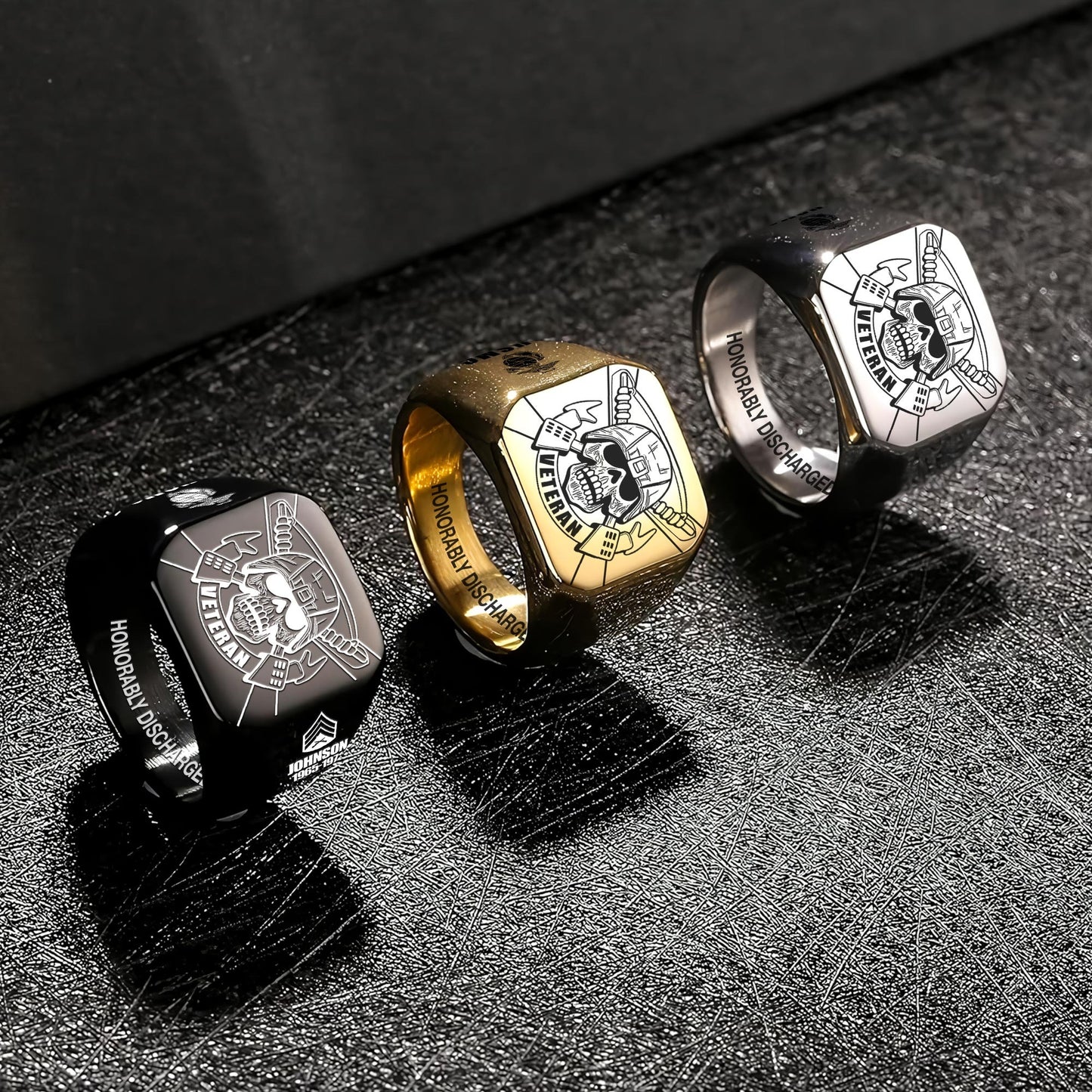 US Marine Corps – Engraved Men's Ring – Veteran Skull Signet