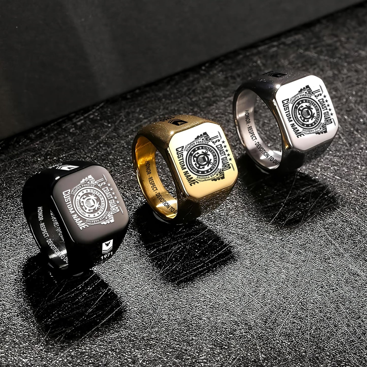 US Coast Guard – Engraved Men's Ring –  Veteran Heritage Seal