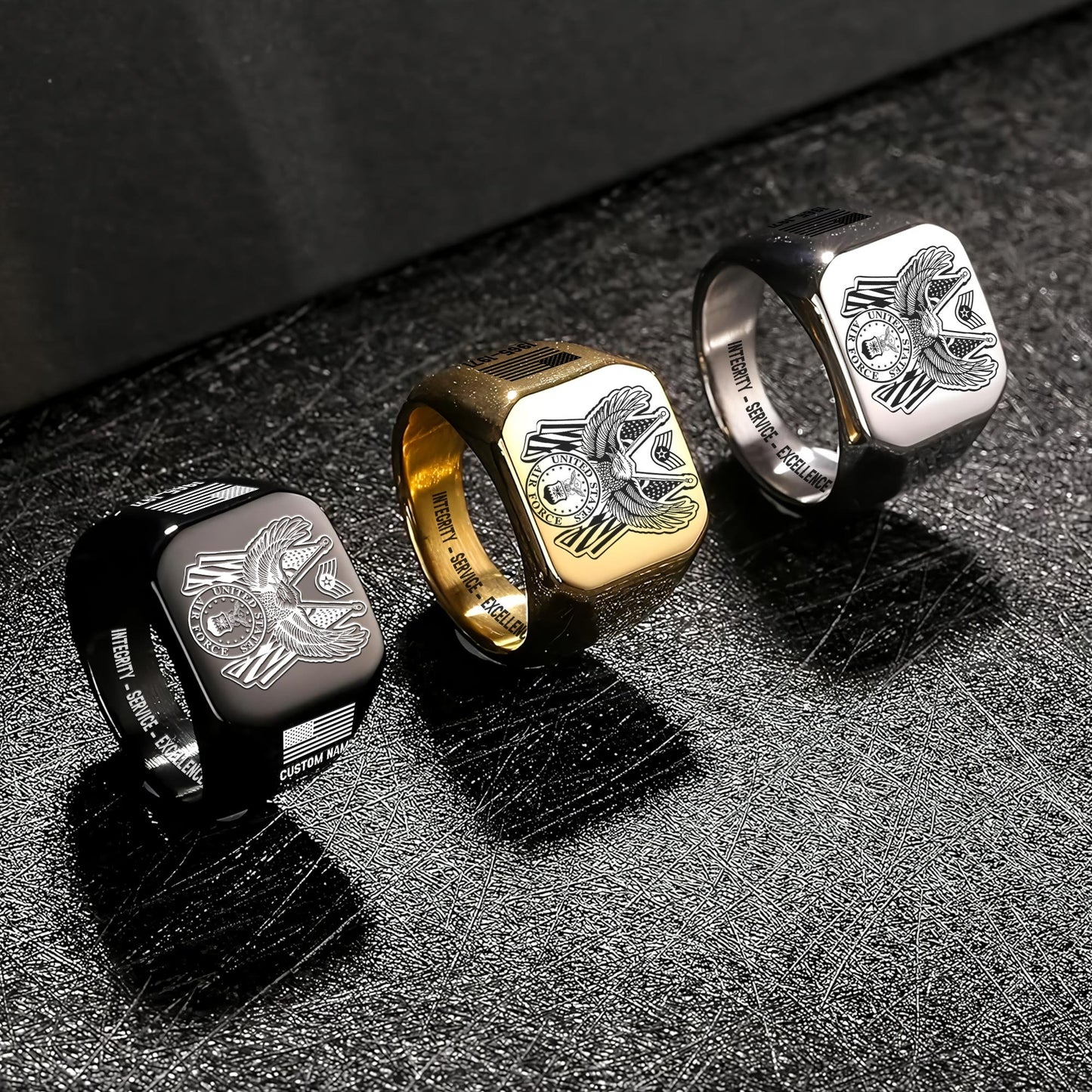 US Air Force – Engraved Men's Ring – Honor Guard Eagle