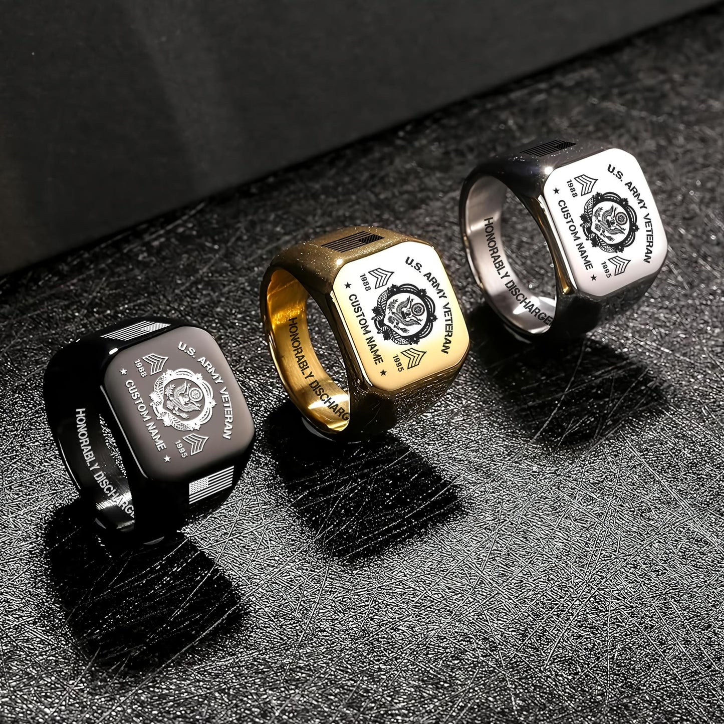 US Army – Engraved Men's Ring – Veteran Legacy Emblem