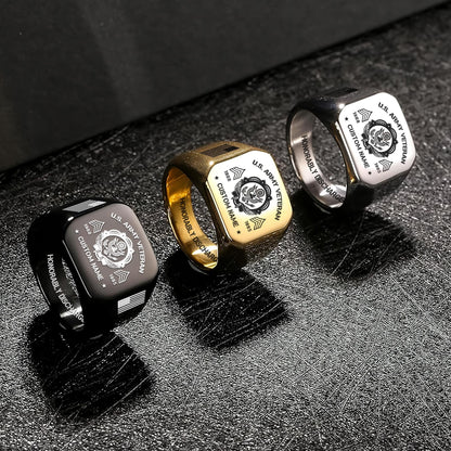US Army – Engraved Men's Ring – Veteran Legacy Emblem