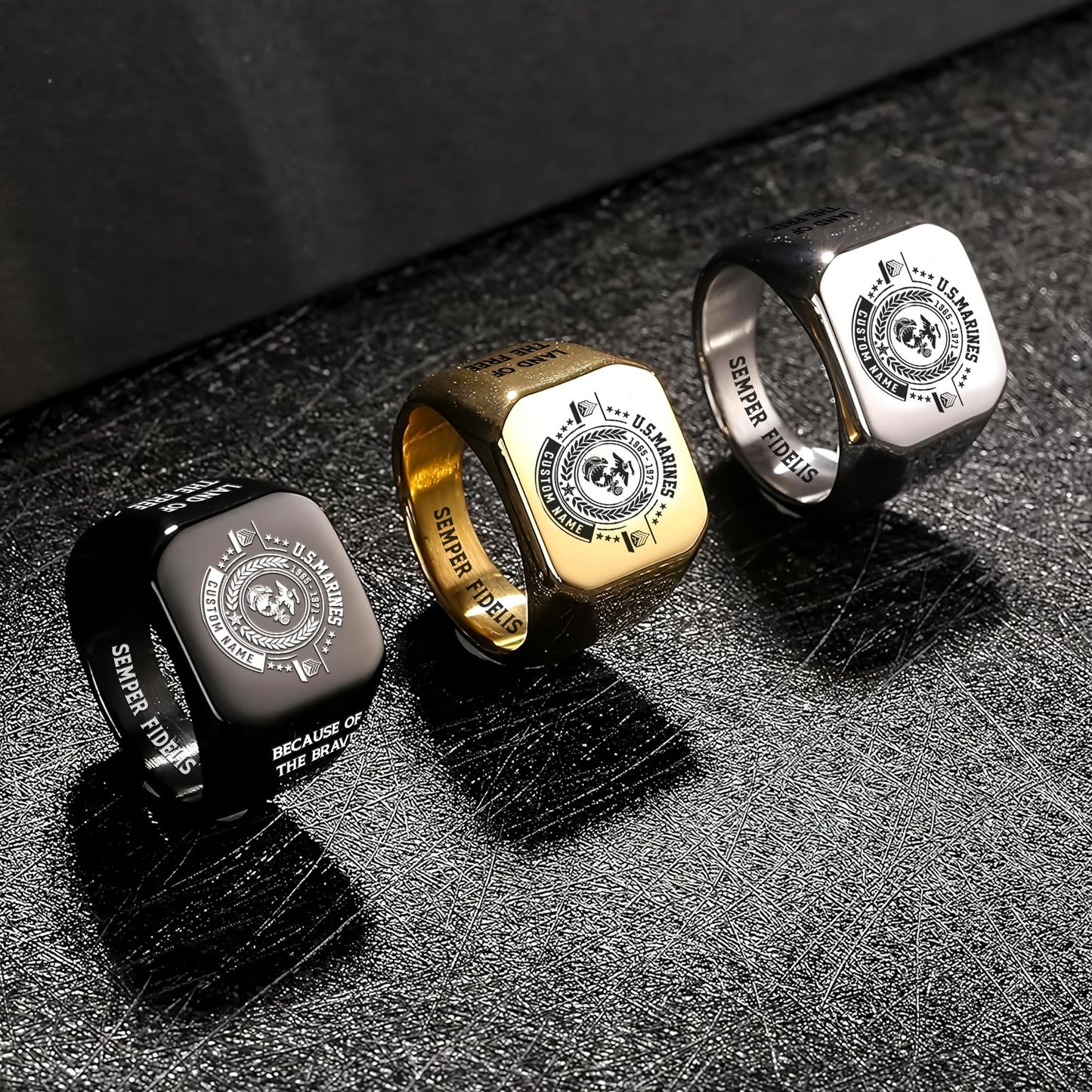 US Marine Corps – Engraved Men's Ring – Motto Legacy Signet