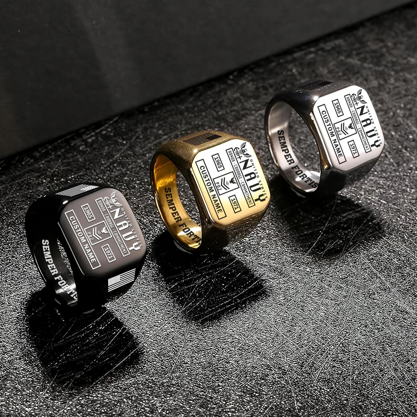 US Navy – Engraved Men's Ring – Service Record Crest