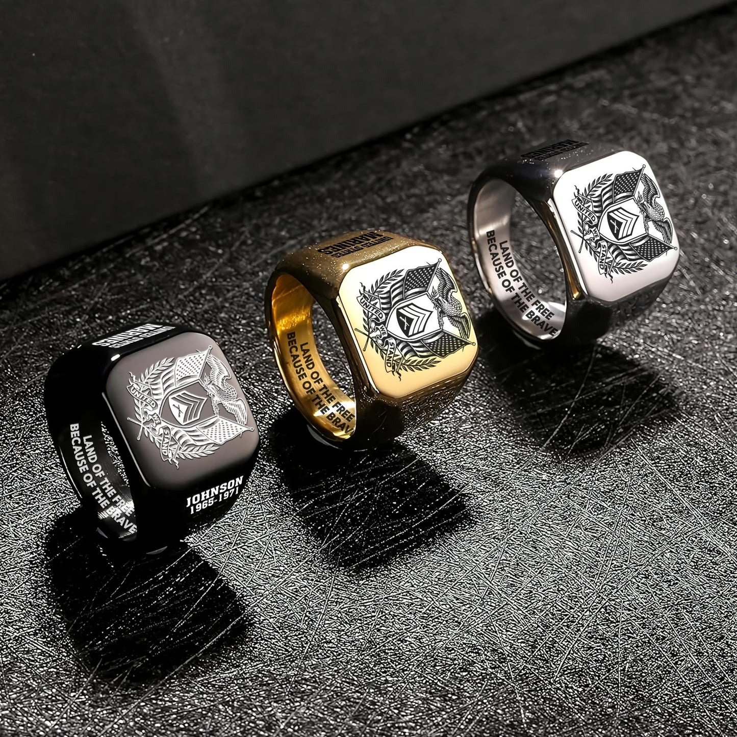 US Marine Corps – Engraved Men's Ring –  Patriot Shield Emblem