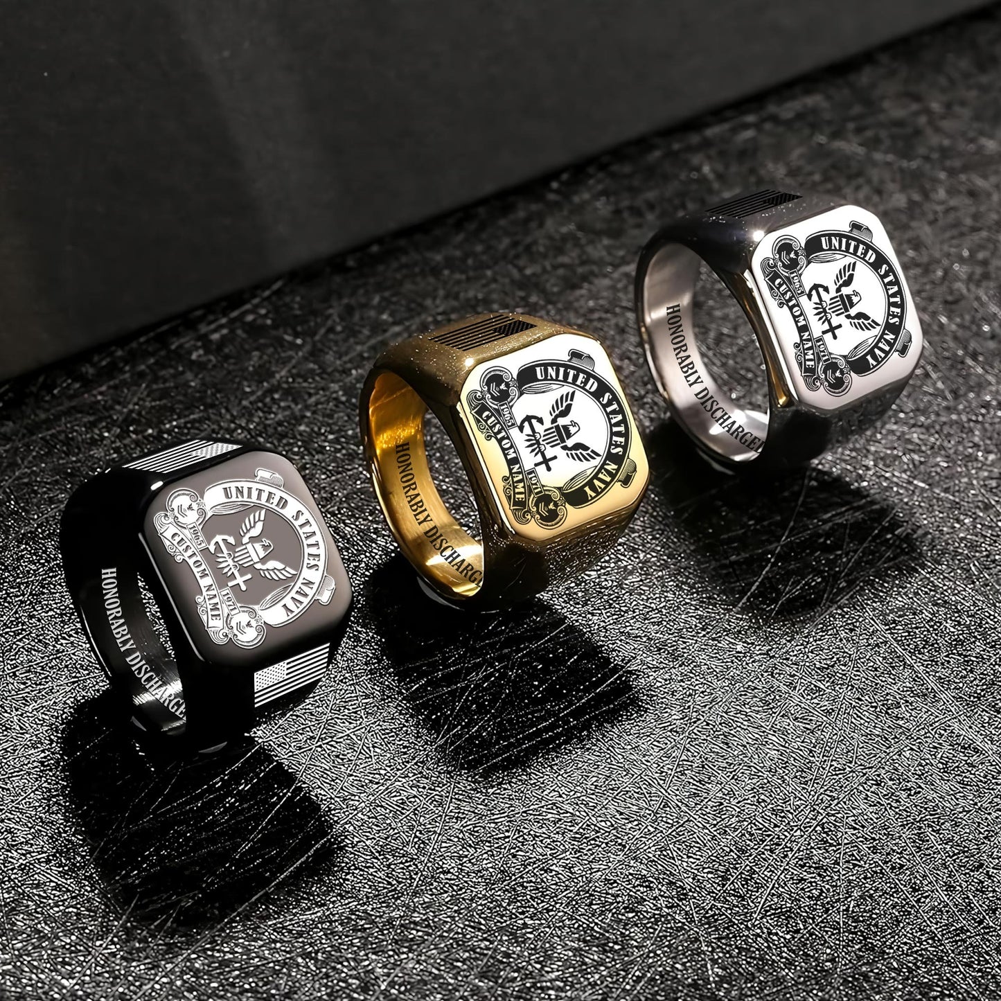 US Navy – Engraved Men's Ring – Military Honor Cross Ring
