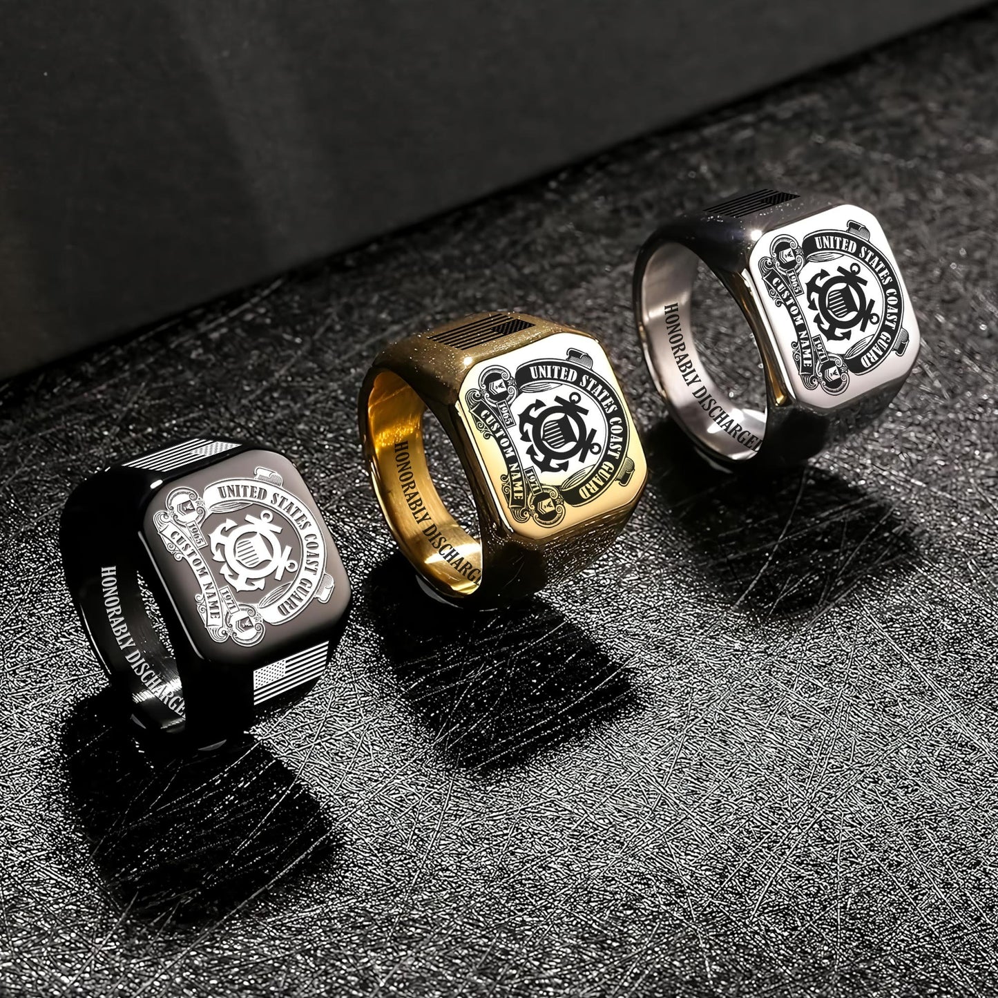 US Coast Guard – Engraved Men's Ring – Military Honor Cross Ring