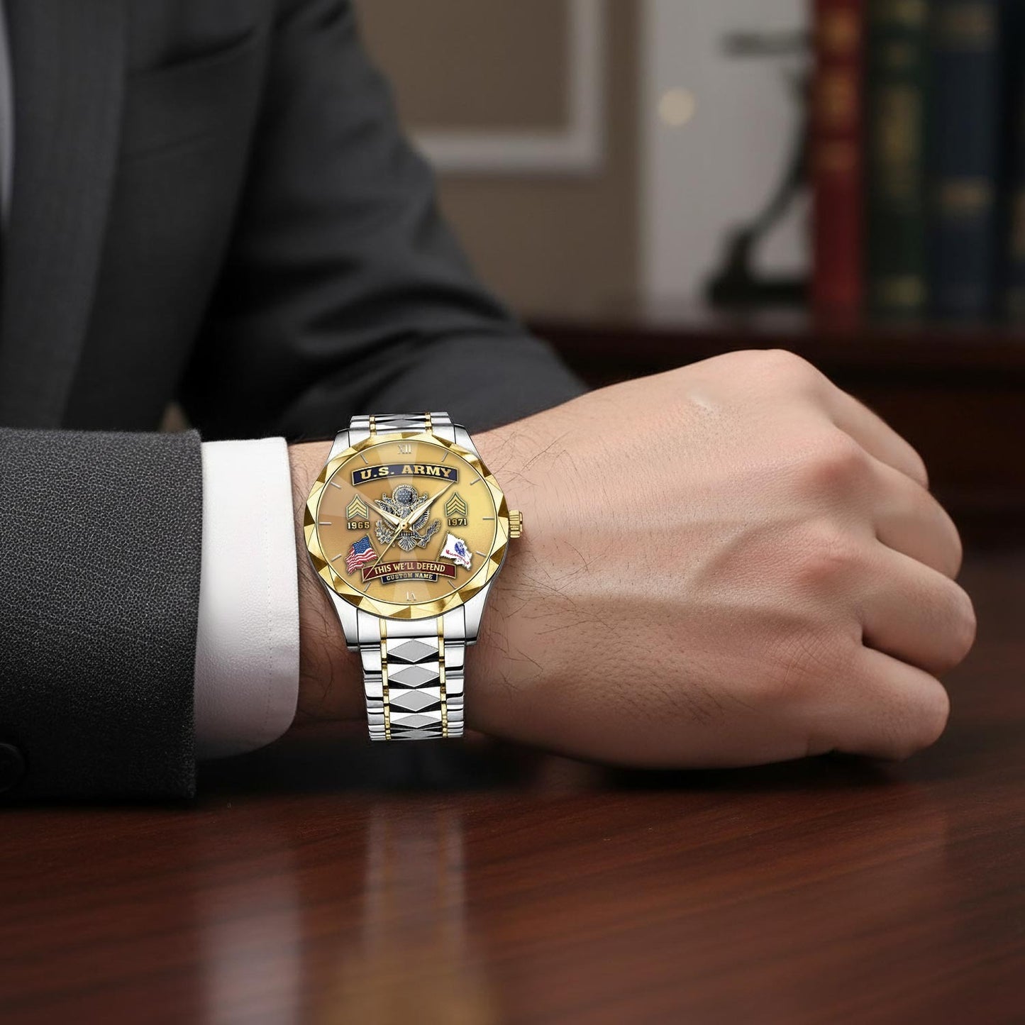 US Army – Diamond-Cut Bezel Watch – Golden Heritage Crest