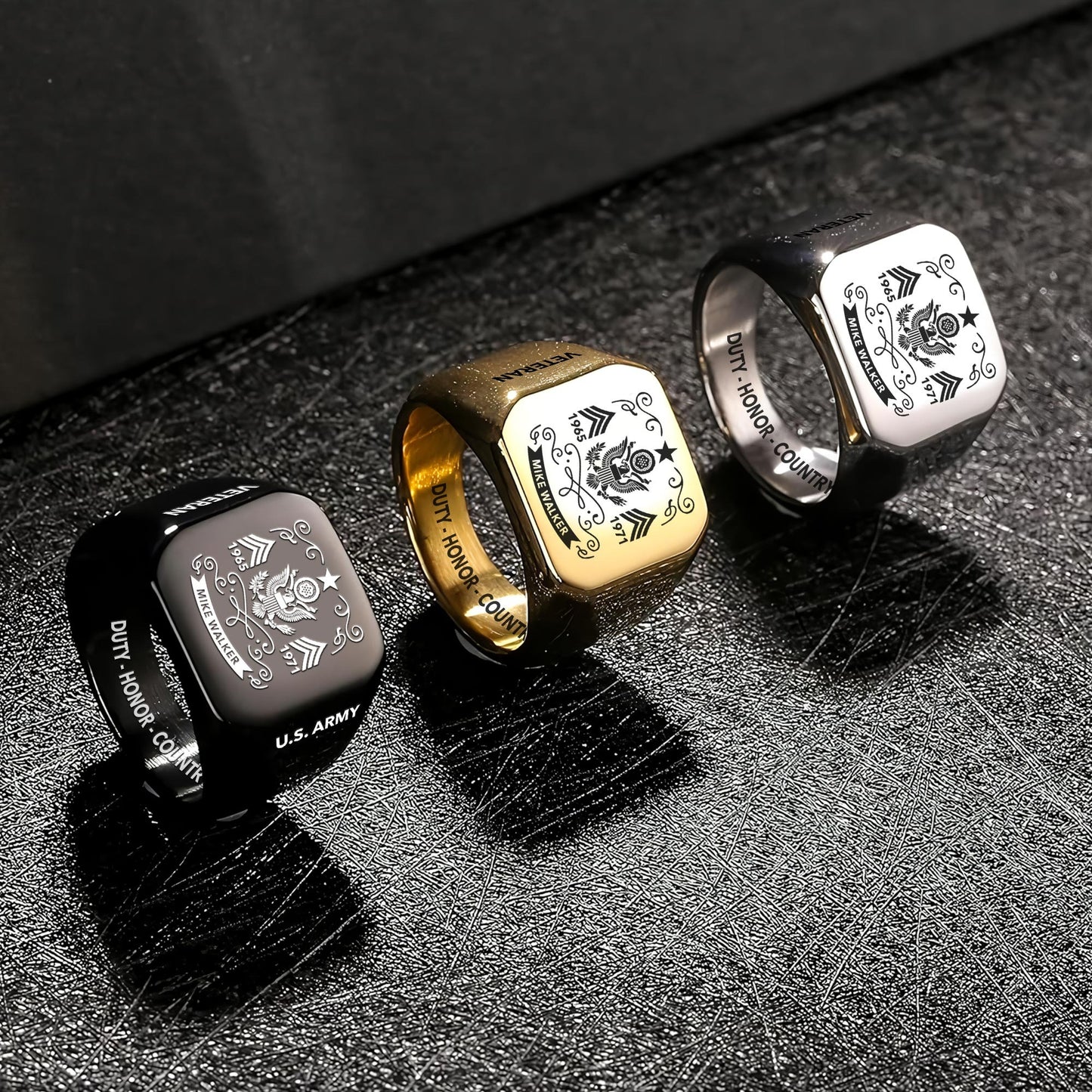 US Army – Engraved Men's Ring – Heritage Scroll Crest