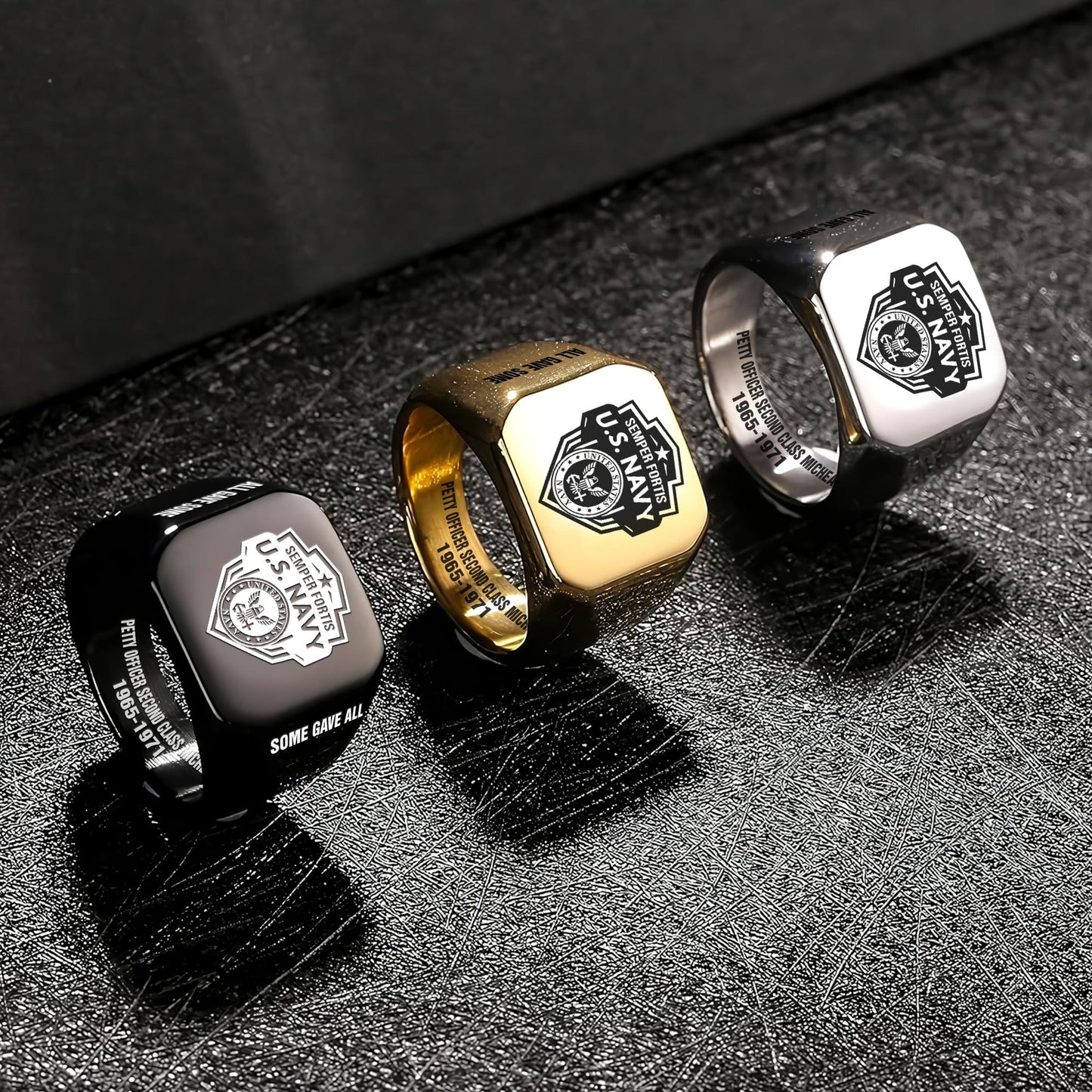 US Navy – Engraved Men's Ring – Honor Guard Shield