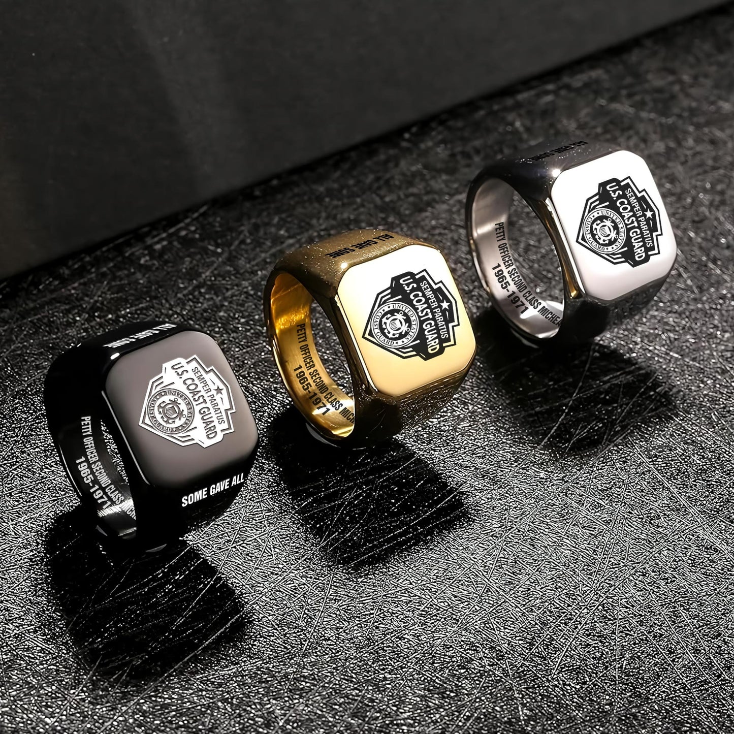 US Coast Guard – Engraved Men's Ring –  Honor Guard Shield