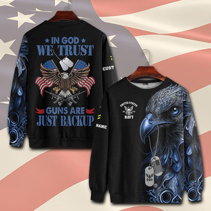 U.S Navy – T-shirt – IN GOD WE TRUST-GUNS ARE JUST BACKUP