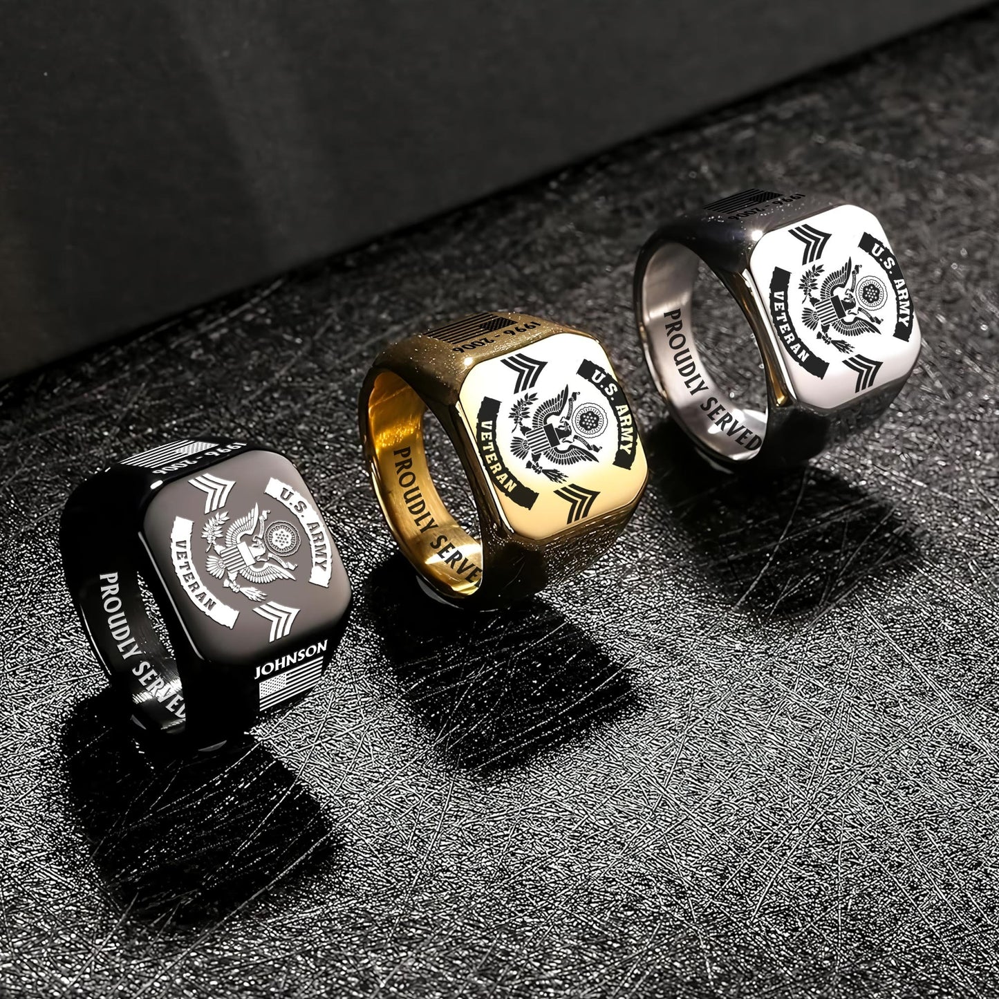 US Army – Engraved Men's Ring – Veteran Badge Crest