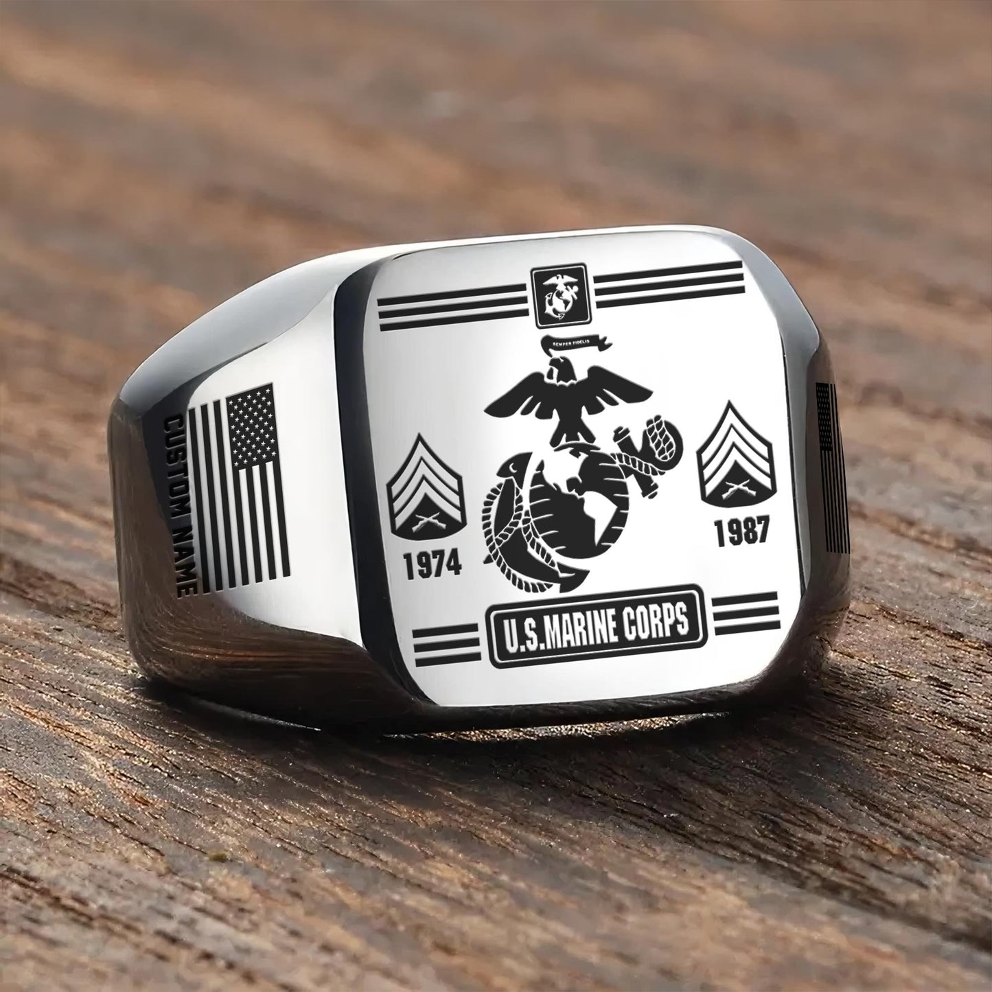 US Marine Corps – Engraved Men's Ring –  Service Insignia Crest