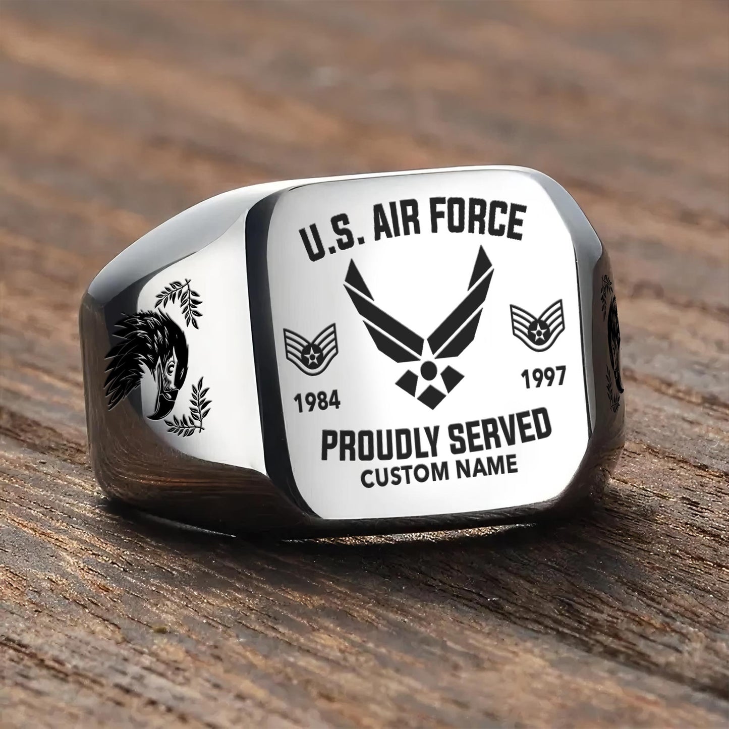 US Air Force – Engraved Men's Ring – Service Honor Crest