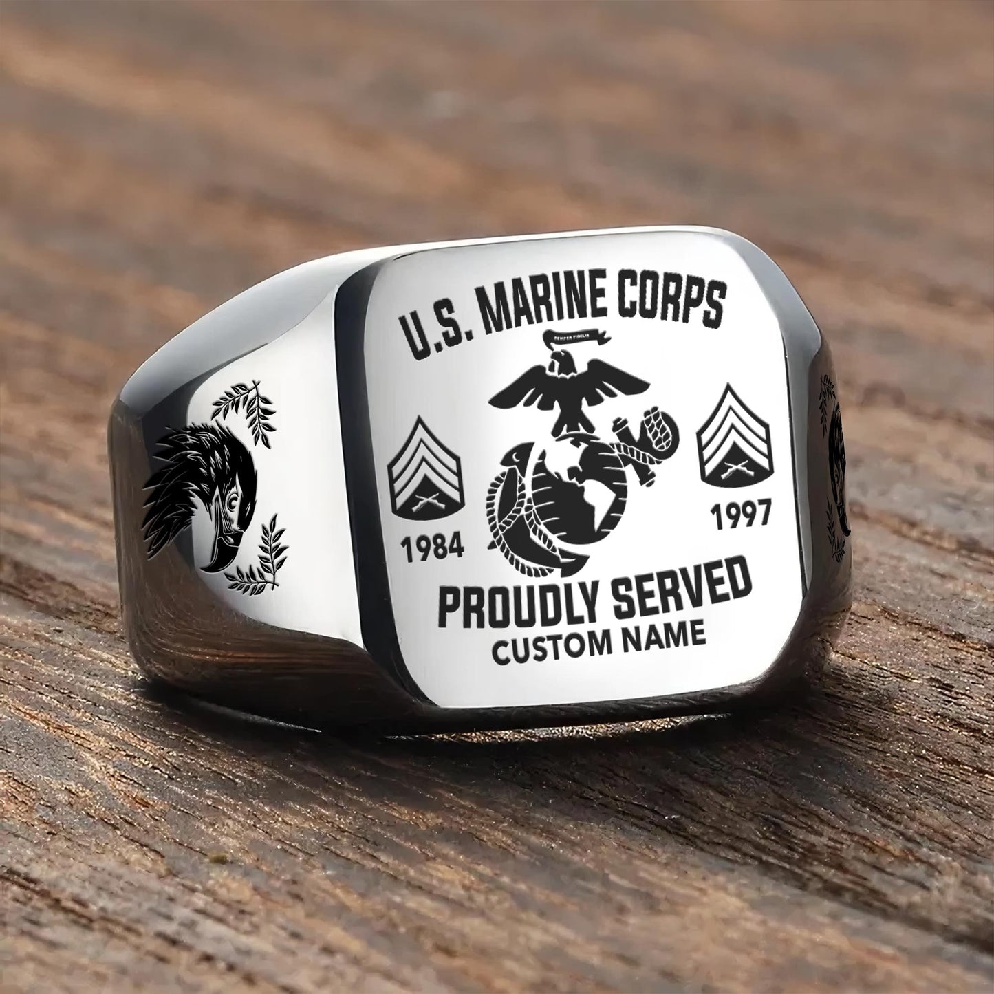 US Marine Corps – Engraved Men's Ring – Service Honor Crest