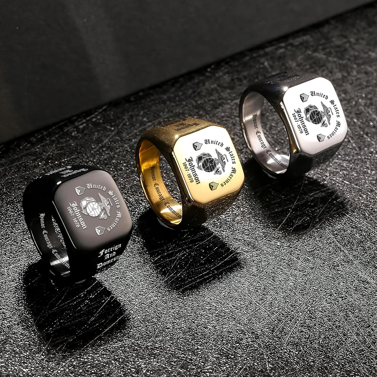 US Marine Corps – Engraved Men's Ring – Custom Military Crest