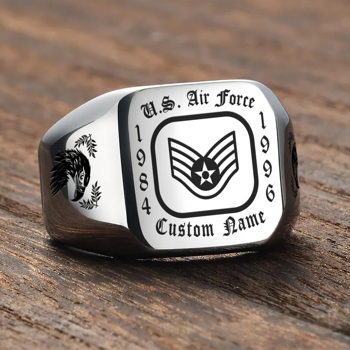 US Air Force – Engraved Men's Ring – Military Rank Badge