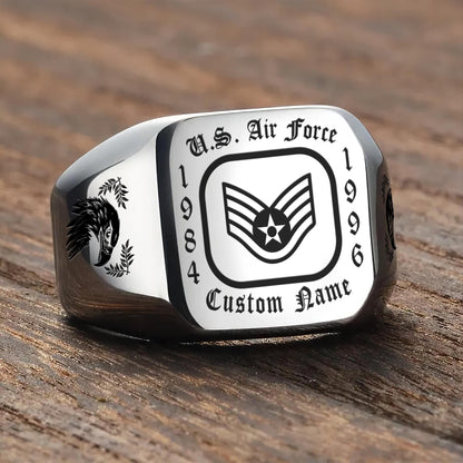 US Air Force – Engraved Men's Ring – Military Rank Badge