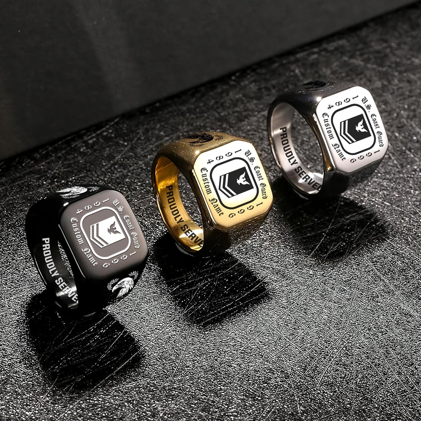 US Coast Guard – Engraved Men's Ring –  Military Rank Badge