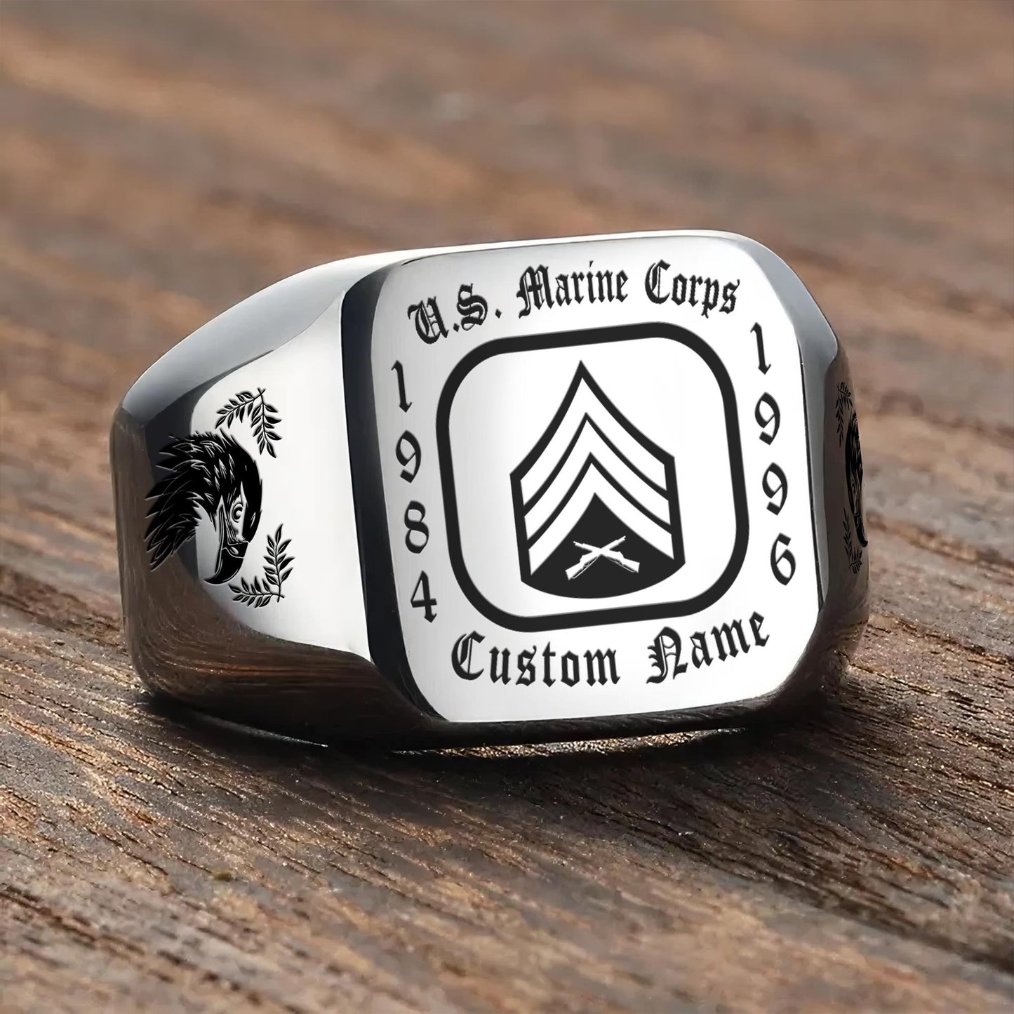 US Marine Corps – Engraved Men's Ring –  Military Rank Badge