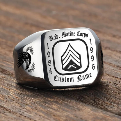 US Marine Corps – Engraved Men's Ring –  Military Rank Badge