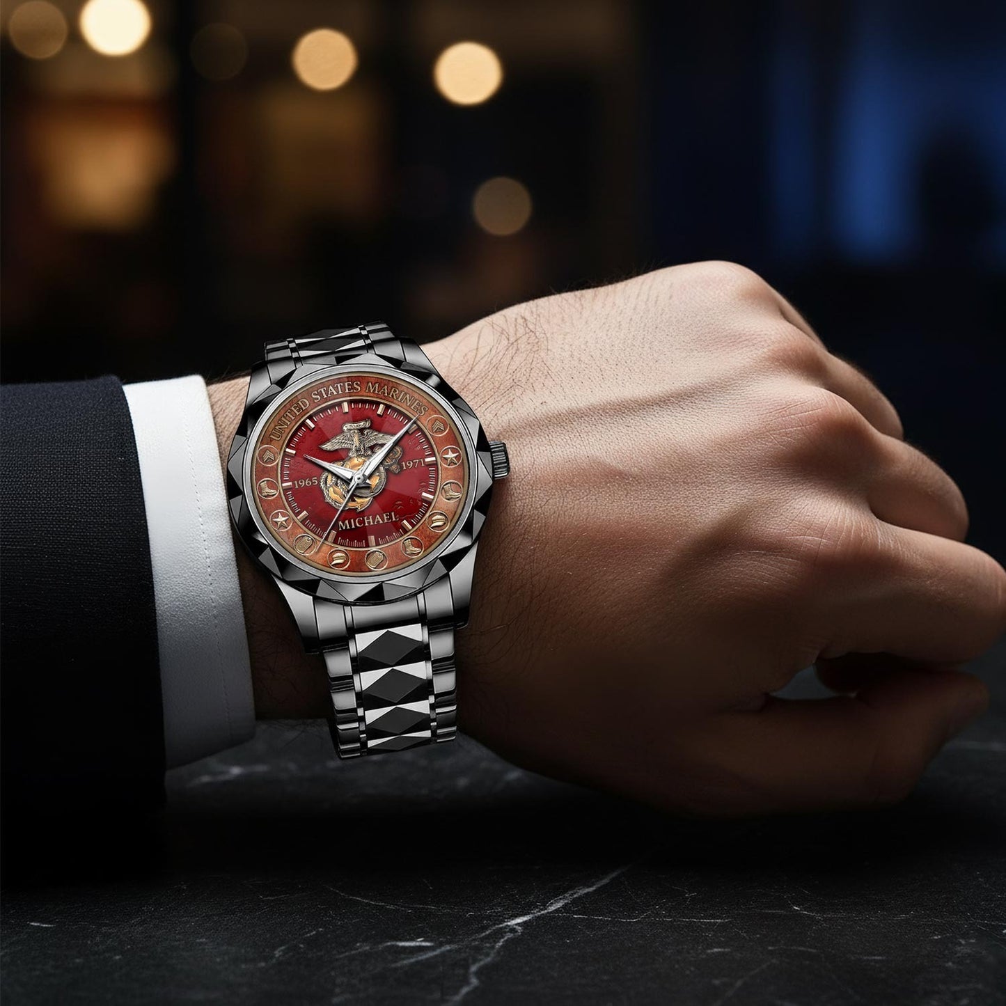 US Marine Corps – Diamond-Cut Bezel Watch – Patriot Guardian Dial