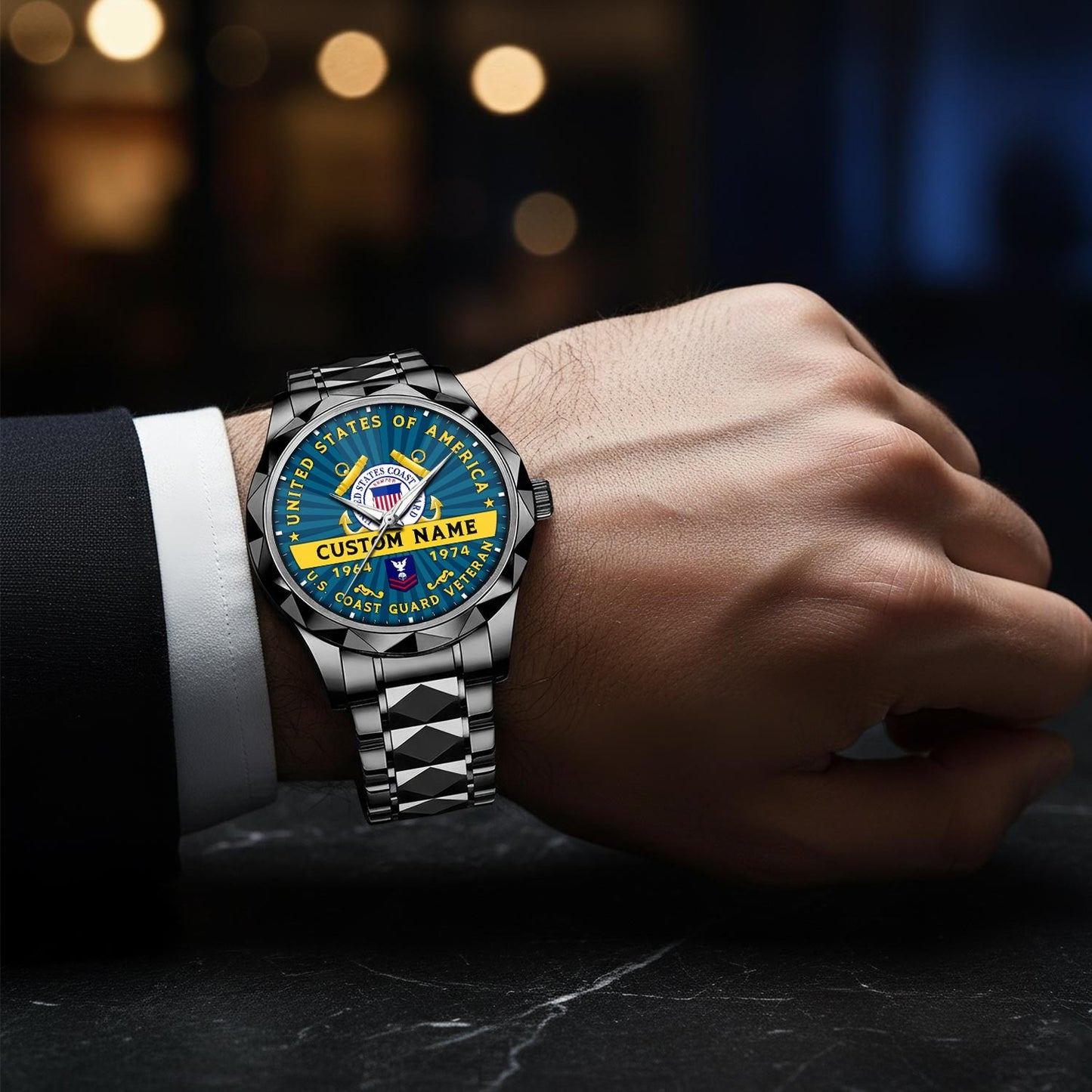 US Coast Guard – Diamond-Cut Bezel Watch – Liberty Star Crest