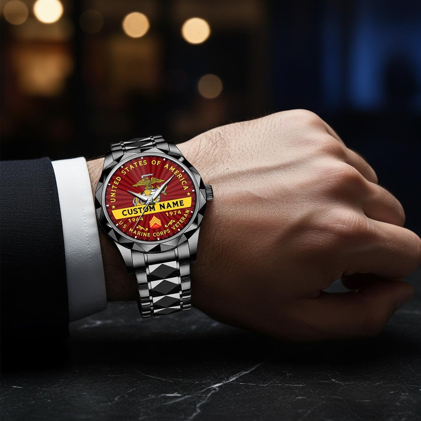 US Marine Corps – Diamond-Cut Bezel Watch – Liberty Star Crest