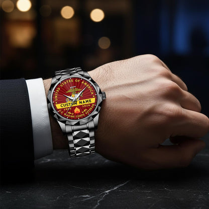 US Marine Corps – Diamond-Cut Bezel Watch – Liberty Star Crest