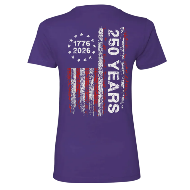 America 250th Birthday US Flag 250 Years We The People Back Side Dark Woman Tee