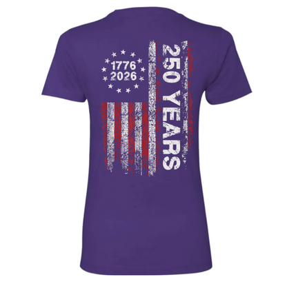 America 250th Birthday US Flag 250 Years We The People Back Side Dark Woman Tee