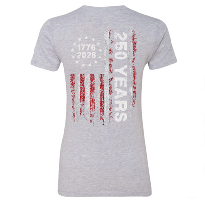 America 250th Birthday US Flag 250 Years We The People Back Side Dark Woman Tee